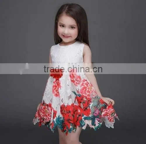 2016 flower lace one piece dress baby dress girls OEM price summer handmade baby dress