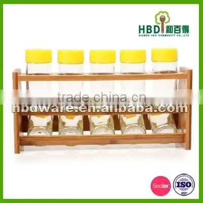 Kitchen glass spice set with rack wholesale