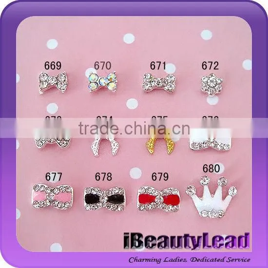 3D nail metal bows nail decoration with rhinestone art nail alloy