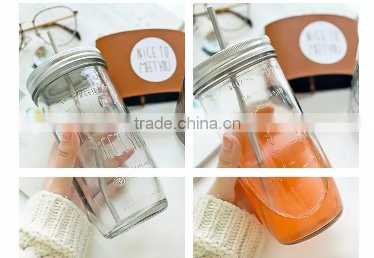 New Fashion Creative Office Glass Coffee Mug With Lid And Straw