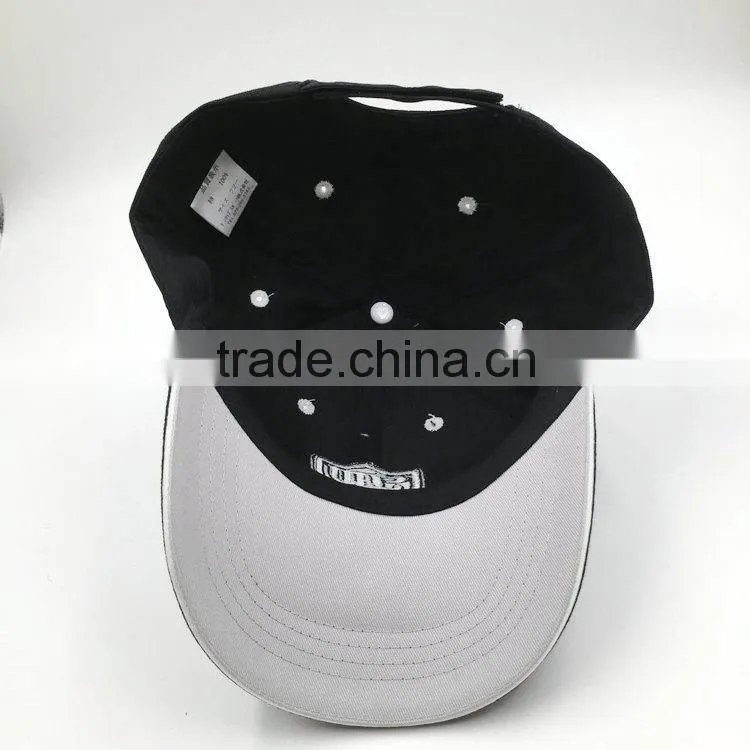Custom design 6 panel embroidered black cotton baseball cap