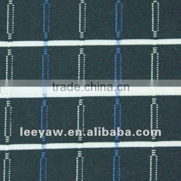 vertical check jersey stripe fabric made of 94% poly and 6% spandex
