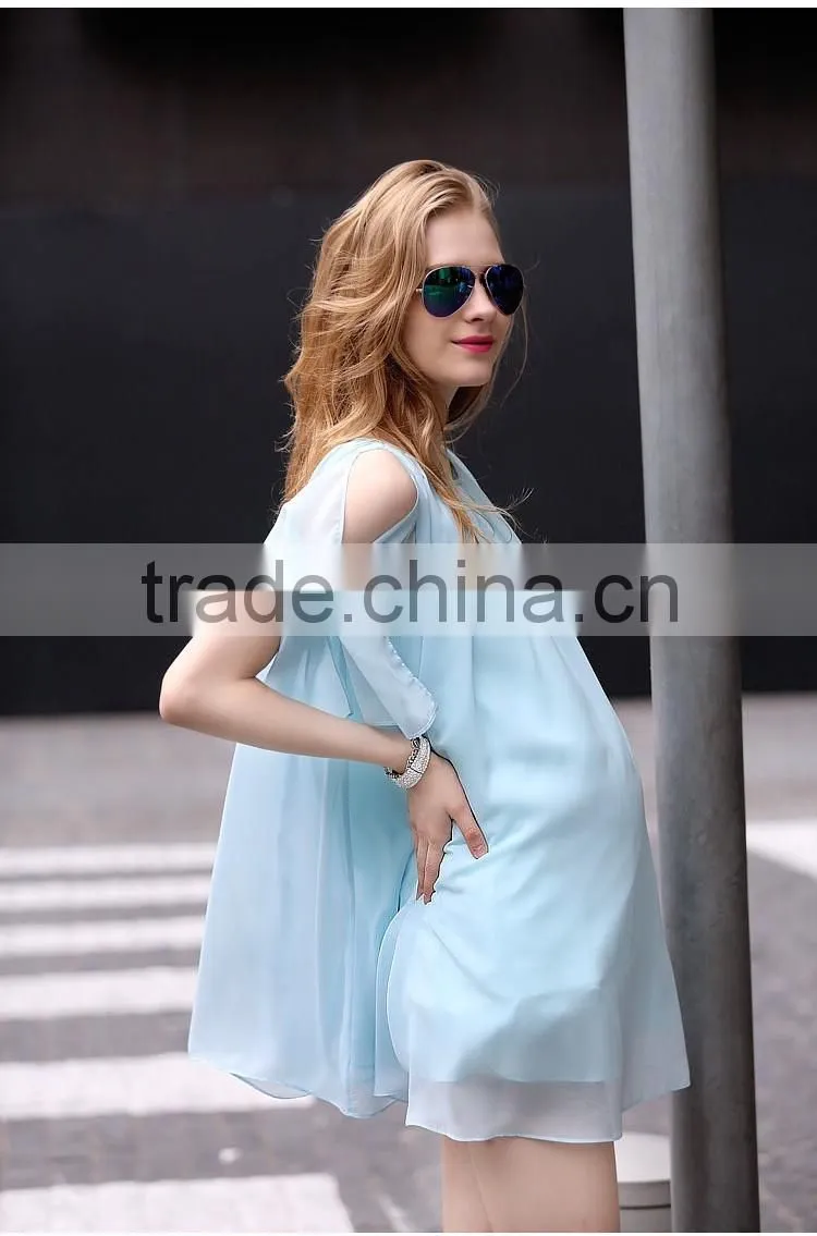 AboveKnee Chiffon O-neck Maternity Dresses for Pregnant Woman Summer