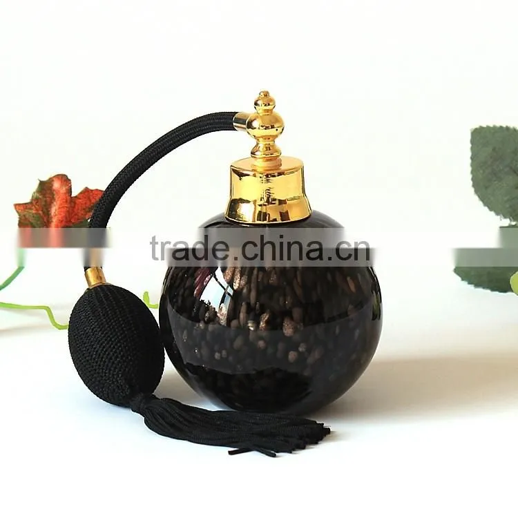 OUBOAO Handmade Luxury Airbag Glass Black Perfume Bottle , Screw Cap Repeatable Use Empty Perfume Bottle