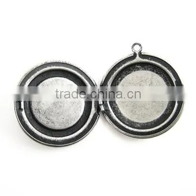20mm setting size vintage antique silver round photo locket bezel tray pendant charm DIY supplies 1113004