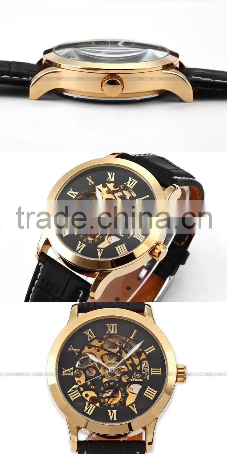 Mens Luxury Roman Dial Automatic Mechanical Stainless Steel Skeleton Sport Watch
