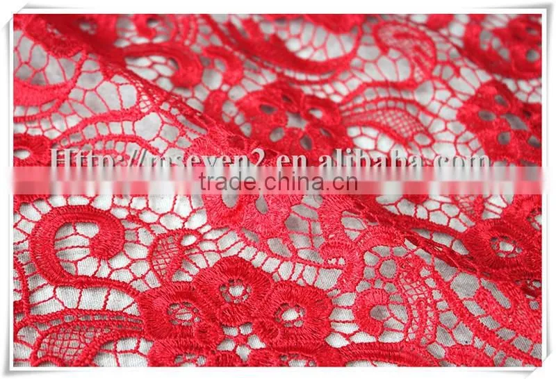 New design embroidered pattern red polyester african lace fabrics for dress