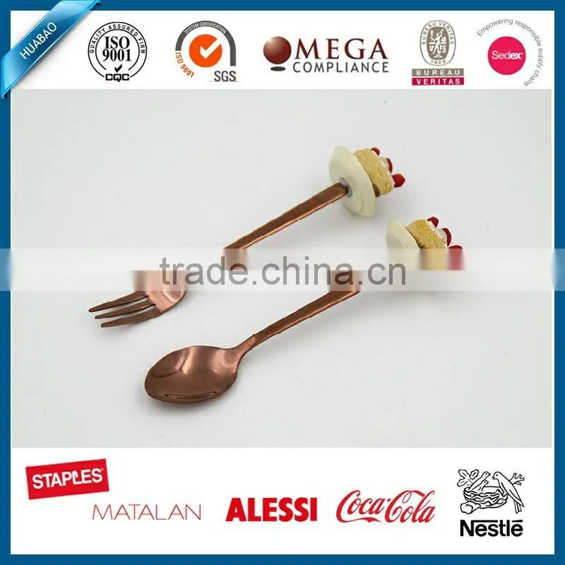 Dessert Spoon and Fork Set, Stainless Steel Flatware Set with Cute polyresin Handle, reindeer cutlery set with golden handle