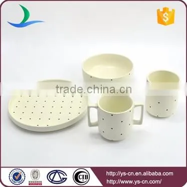 Kids black spot beige matt color stoneware china dinnerware