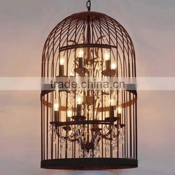 Iron casting birdcage design crystal decoration candle pendant lamp
