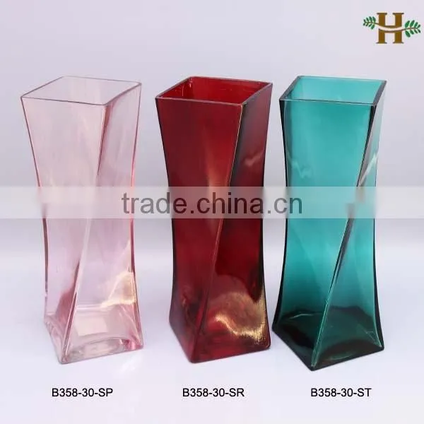 Hebei Factory Handmade Mouth Blown Square Glass Vase