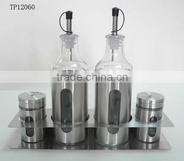 stainless steel glass salt and pepper shaker oil bottle with frame