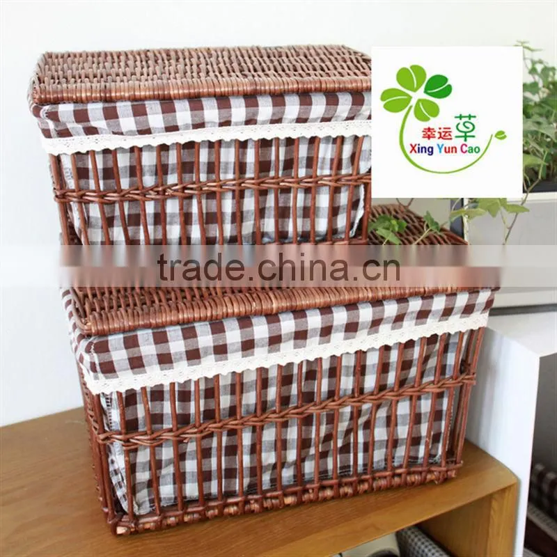 brown 2sets wicker laundry basket with hamper factory supply