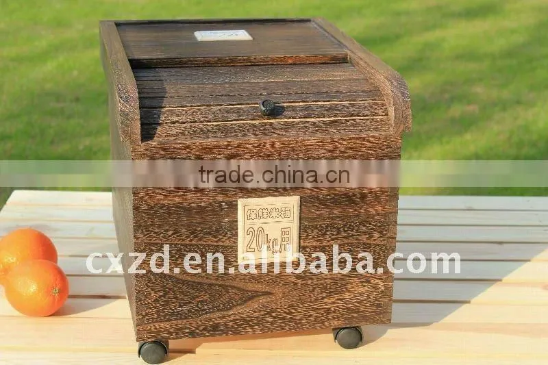 natural handmade high quality wood rice box with rolling shutter cover, food storage box