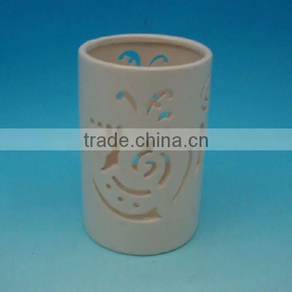 cylinder white hollow out ceramic candle holder