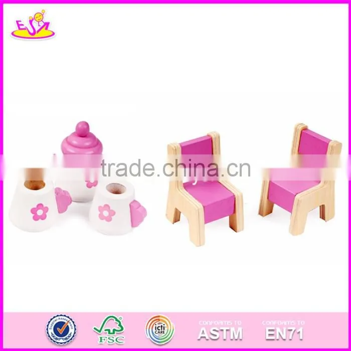 2017 new products customized pink wooden girls dolls house W06A171