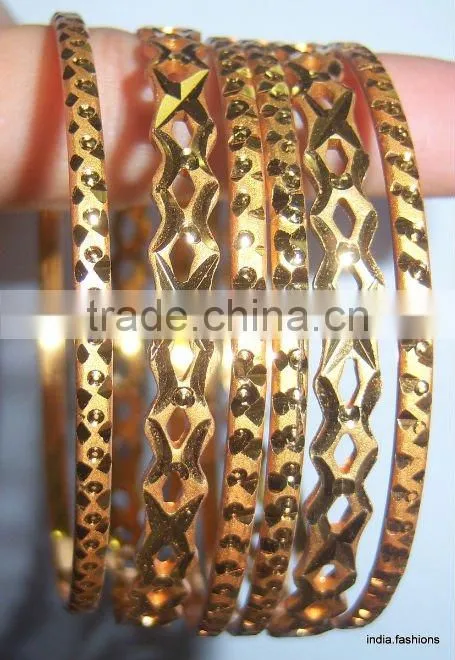 Set of 6 GOLD tone INDIAN BRACELET BANGLES KADA #D28