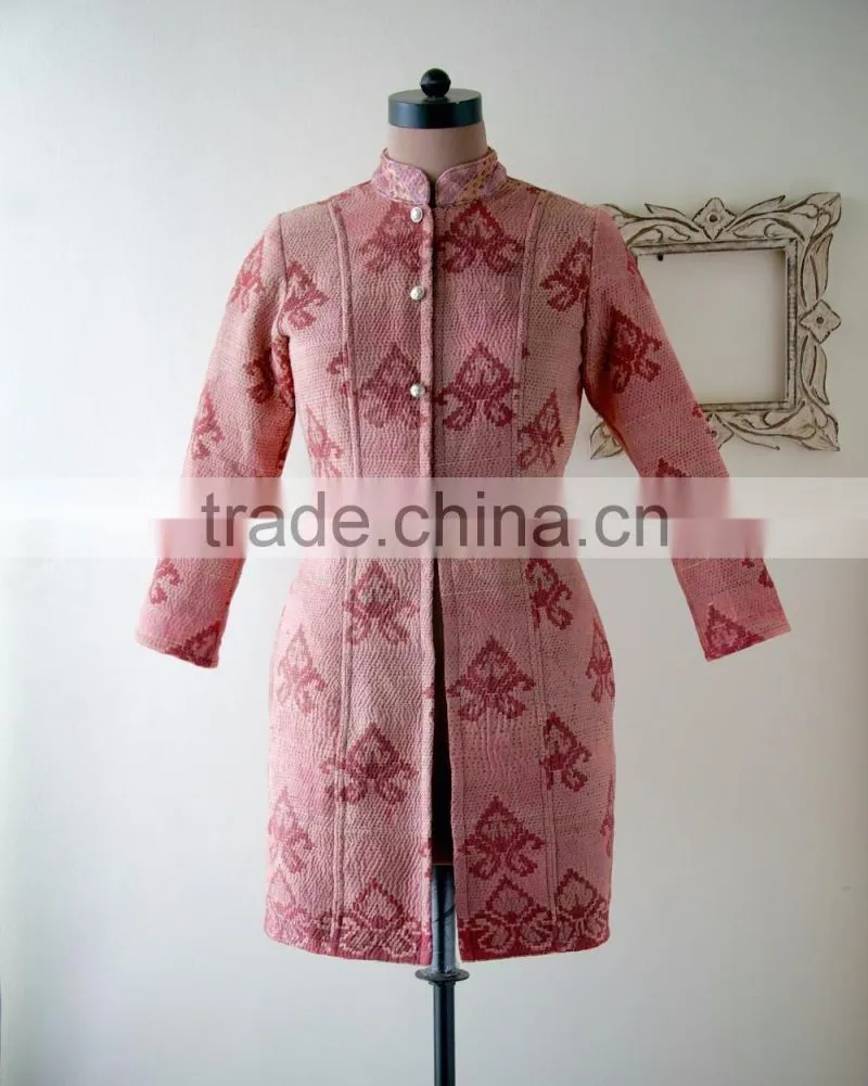 Vintage Kantha Long Accent Jacket in Dirty Pink ~ Medium