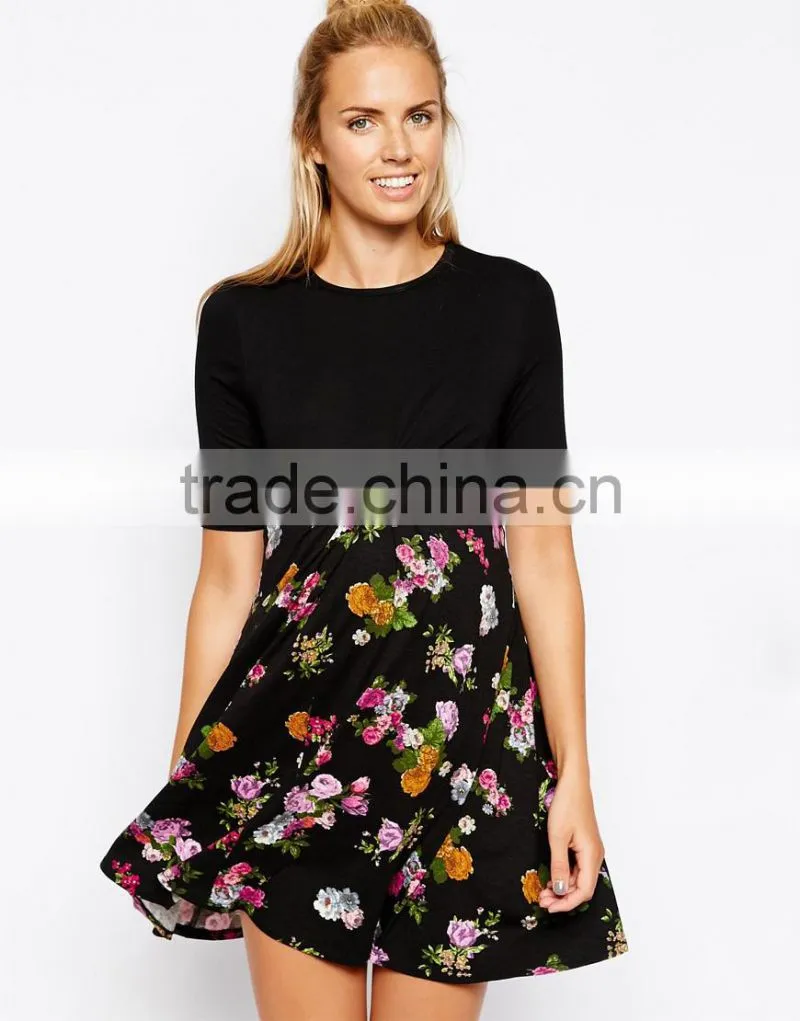 Maternity Floral Skater Dress With Plain Top And Twist Front