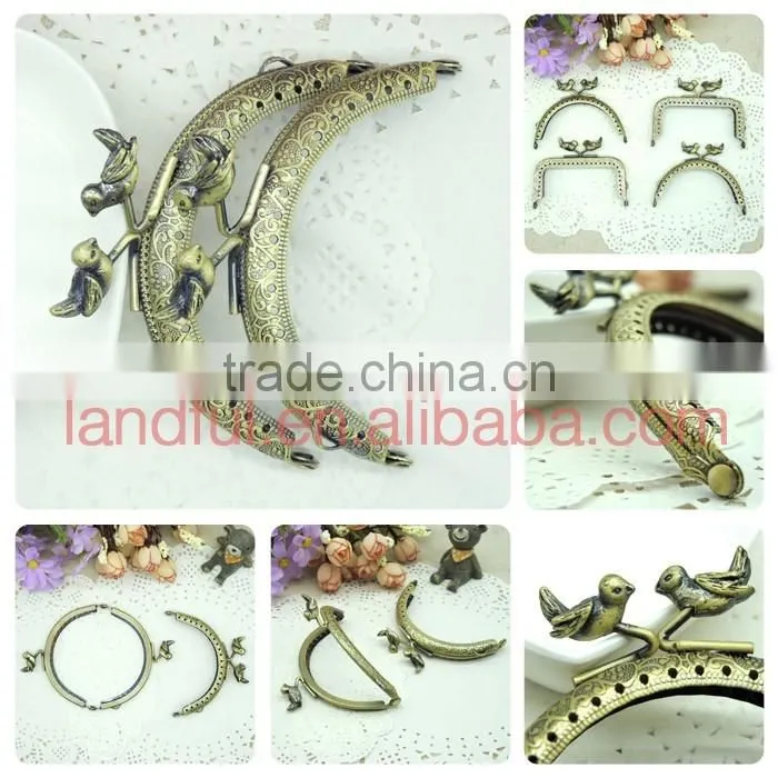 3.35 inch Half Round Bronze Birds Sew in Handmade Metal Clutch Purse Frame