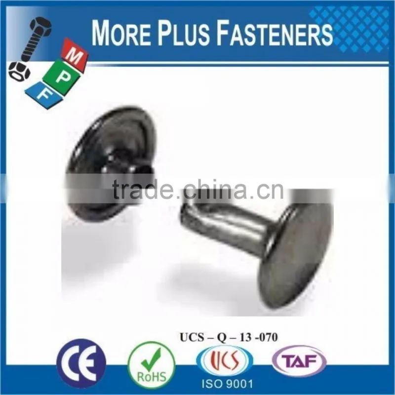 Made In Taiwan Double Capped Rivets Gilt Brass Medium Black Steel