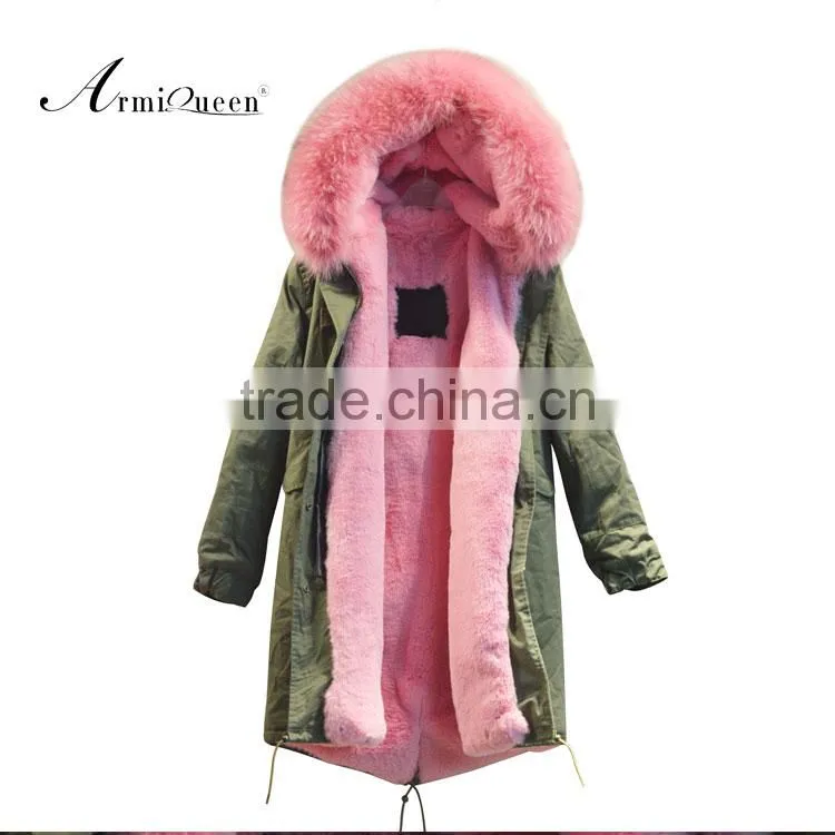 Pretty comfortable pink fur long jacket raccoon big fur collar be warm winter coats