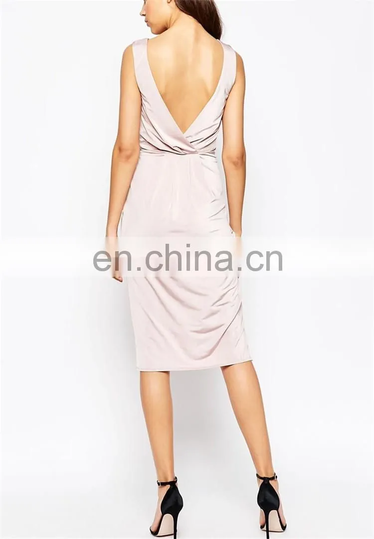 Latest women clothing Low v-back sleeveless bodycon dress with embellished waist