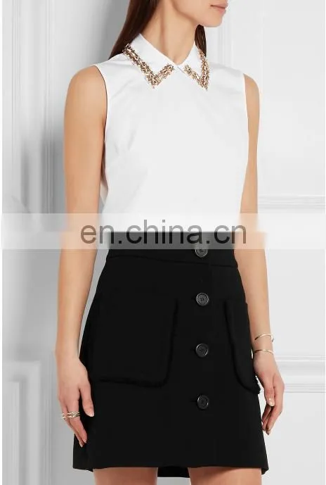 Hot sale lady top with beading neckline