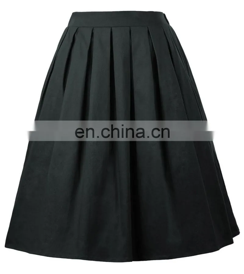 Grace Karin Women's Vintage Retro Pleated Black Cotton Skirt 7 Patterns CL010401-6