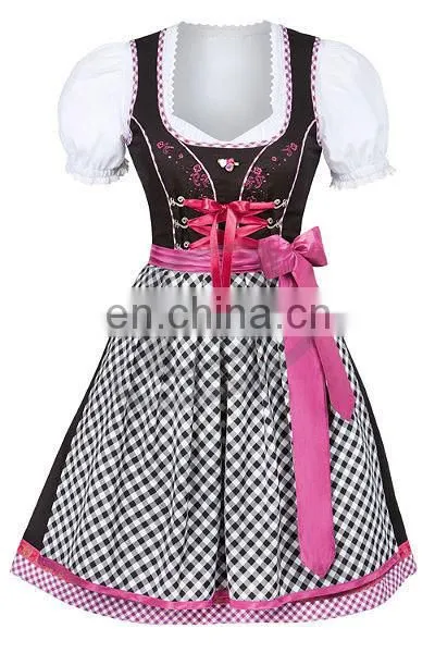 Handmade"Blue Pink 100% Cotton Dirndl German Bavarian Dress
