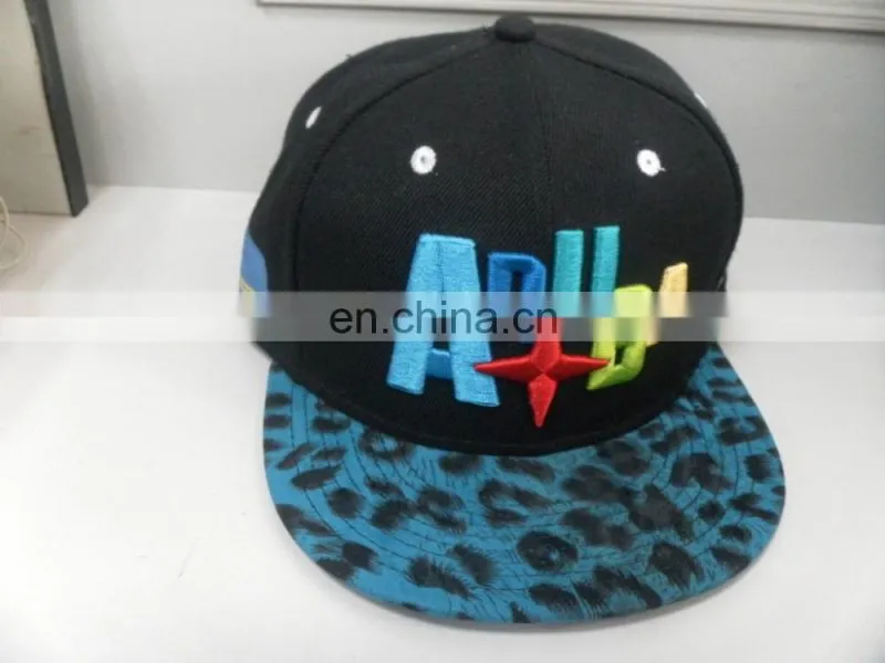 100% acrylic 6 panel flat brim snapback cap with custom embroidery logo