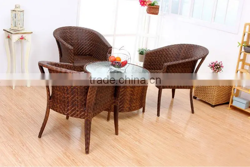 PE rattan lounge or leisure rattan round table with 4 armchairs