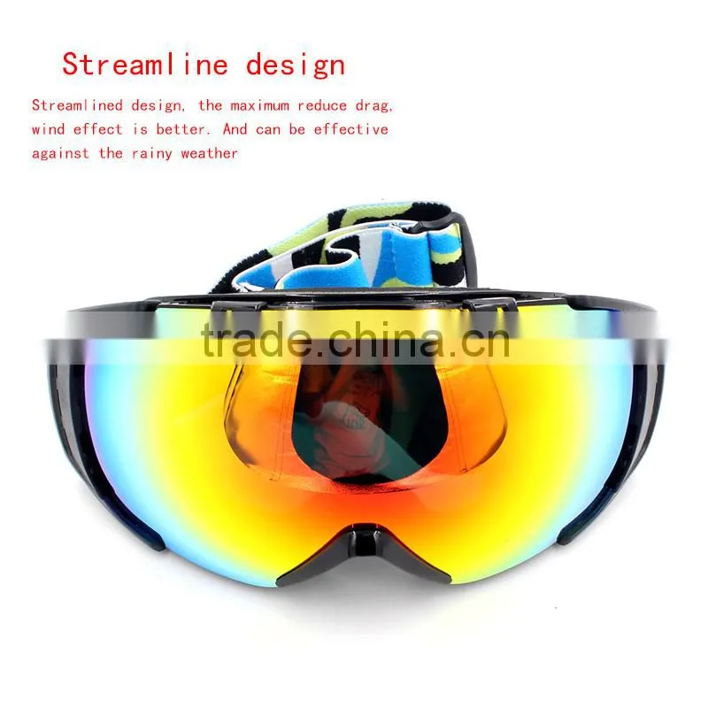 Fashion design spherical REVO lens waterproof anti shock snow ski goggles with white high ribbon strap
