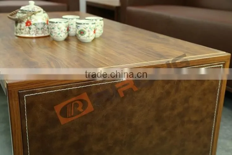 Modern Appearance And Wood Material Executive Living Room Sofa Commercial Leather Sectional Sofa Low Back Brown Leather Sofa
