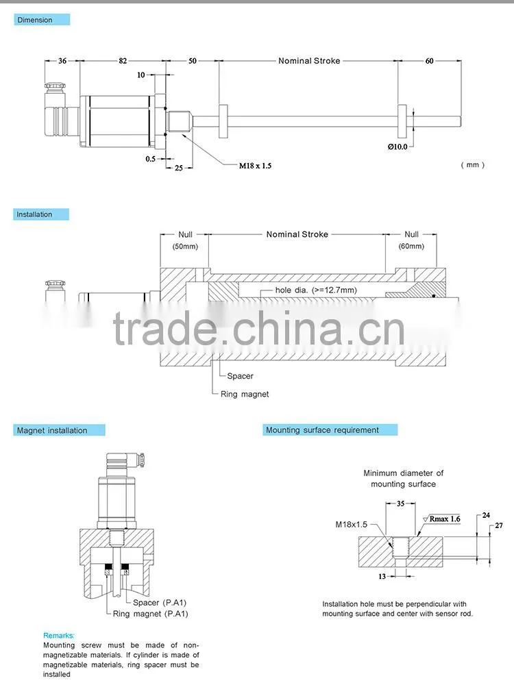 0-20mA magnetostrictive oil level sensor