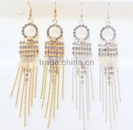Cheap jewelry long tassels real gold plated rhinestone earrings