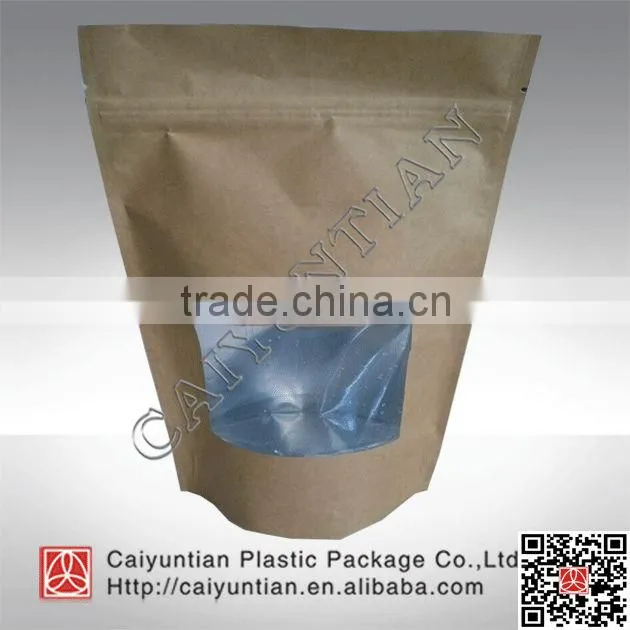 Moisture proof Brown standing kraft paper bag with clear window