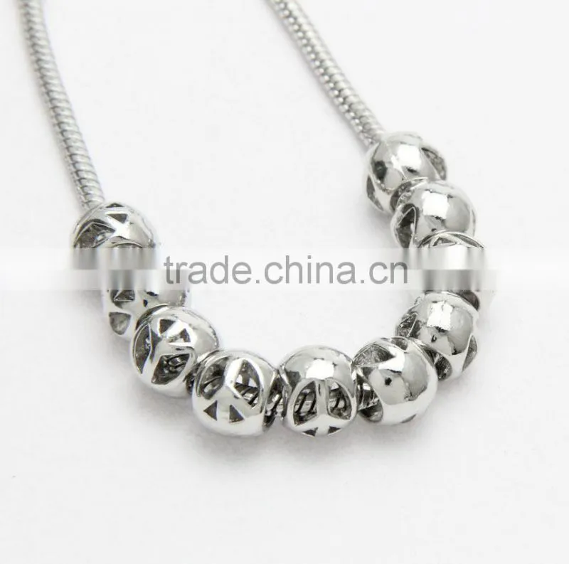 Round Hollow Large Hole Metal Beads, DIY Zinc Alloy Necklace & Bracelets Beads Accessories