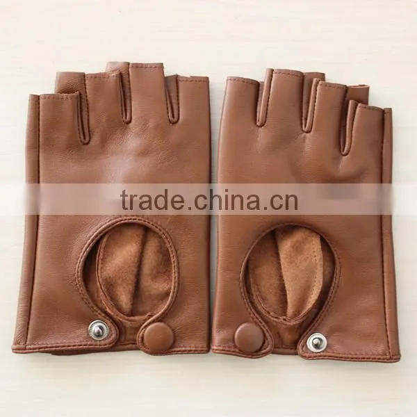 women's camel fashion drving fingerless leather glove
