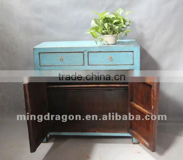 Chinese antique furniture pine wood Shanxi blue two door two drawer cabinet