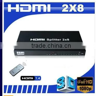 HDMI Splitter and Switcher 2 X 8, Supports IR Remote Control, 3D, SIL + PI, Chip-set Design