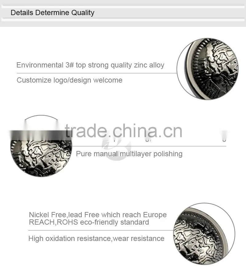 Round Gun Metal Custom Logo Sewing Buttons