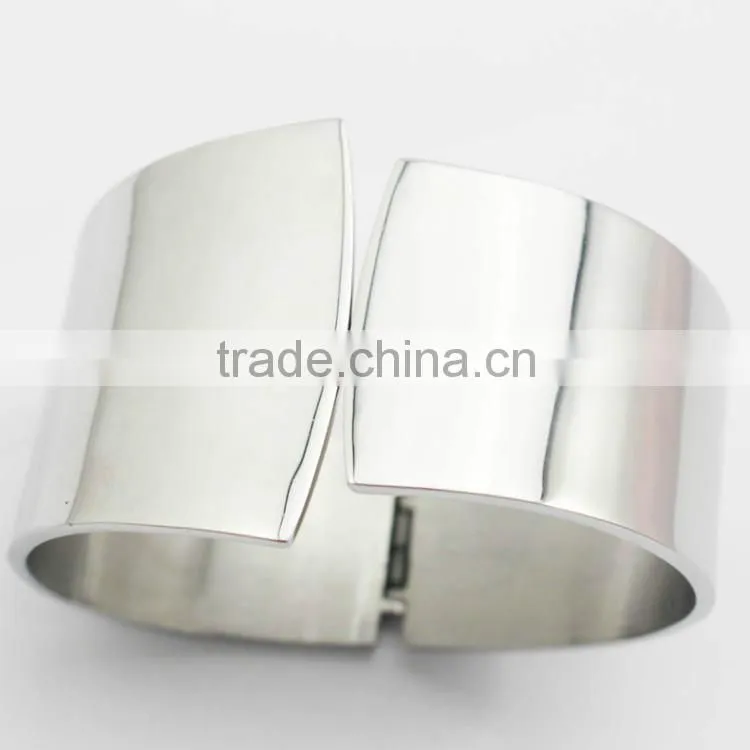 Stainless Steel Asymmetric Wide Plain Metal Bangle Silver Jewelry