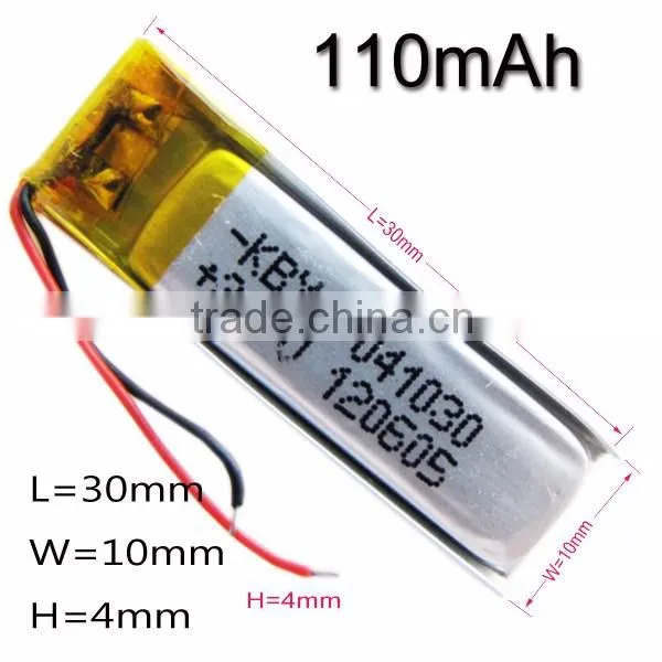 Rechargeable 3.7V 401230 110mah Li-ion Polymer battery