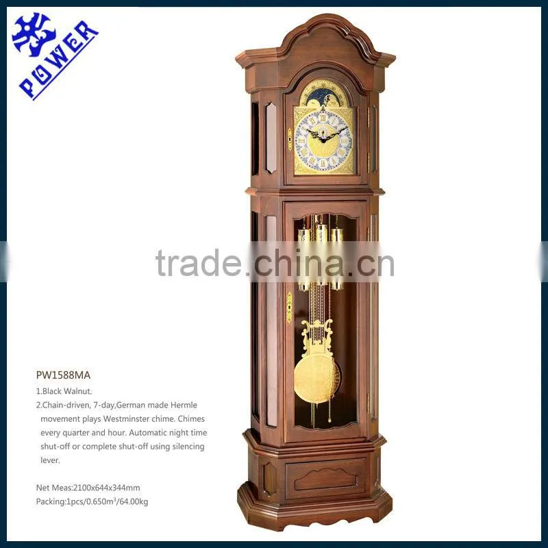 Black walnut Grandfather clock Golden & silver face Westminster chime PW1588MA