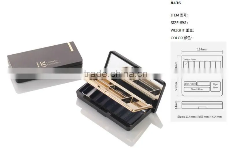 Custom luxury high end black retangle 11 color eye shadow mirror case