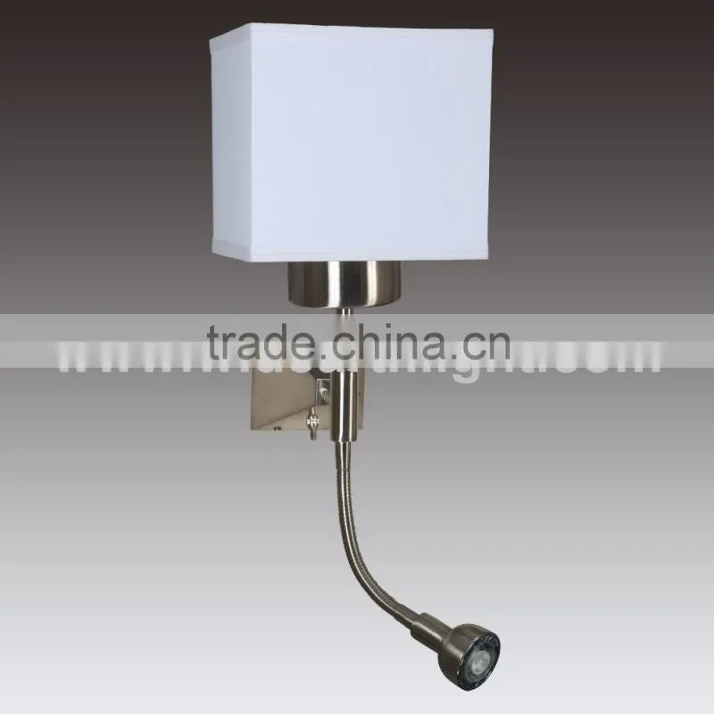 UL CUL Listed Nickle Dual Switches And Outlet With Flexible Gooseneck LED Lamp Hotel Bedroom Reading Fabric Wall Light W20266