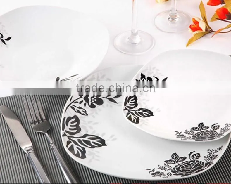 Square ceramic dinnerware set with decal,dinner ware plate sets