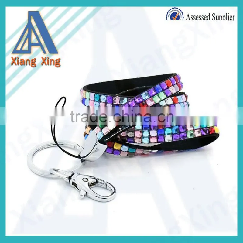 Double line clear rhinestone cute yoyo badge reel lanyard for keys