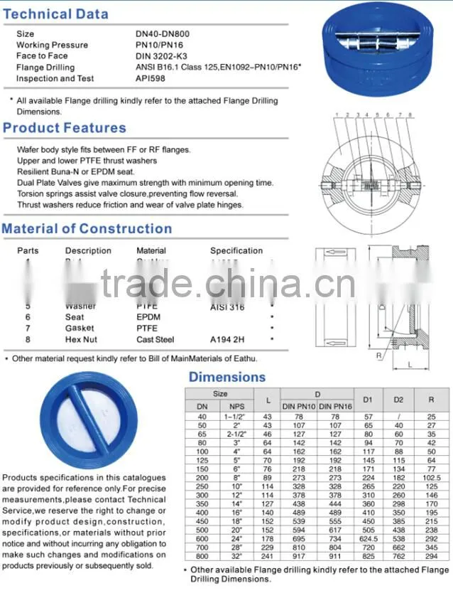 ductile iron dual-plate wafer check valve